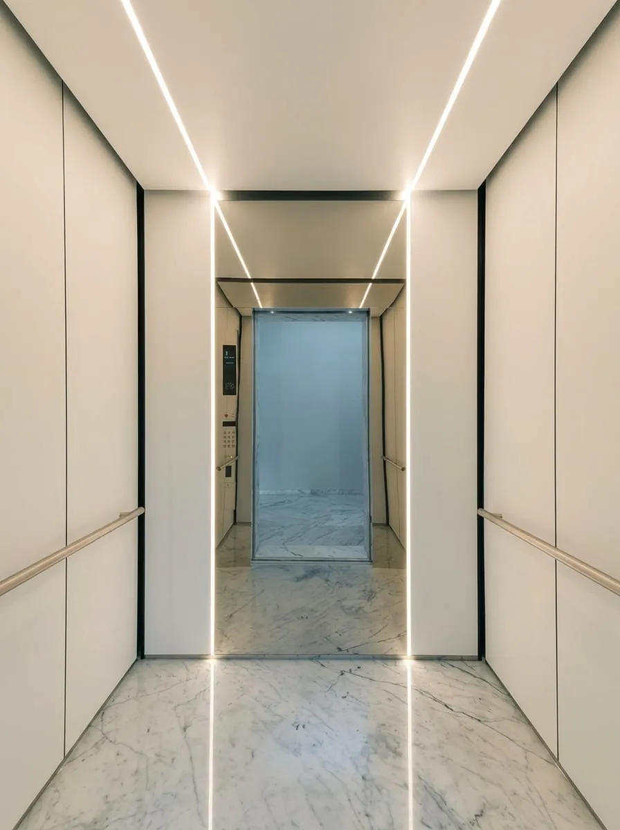كريمي LED خطي - جدران كريمي عاجي مع شرائط LED خطية